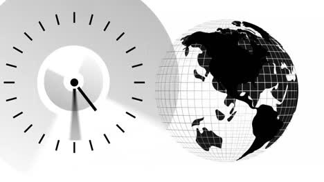 -spinning-black-and-white-globe-with-ticking-clock-