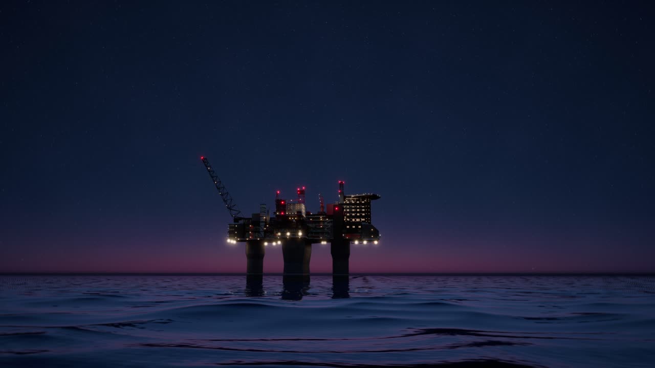 Offshore Oil Rig at Night