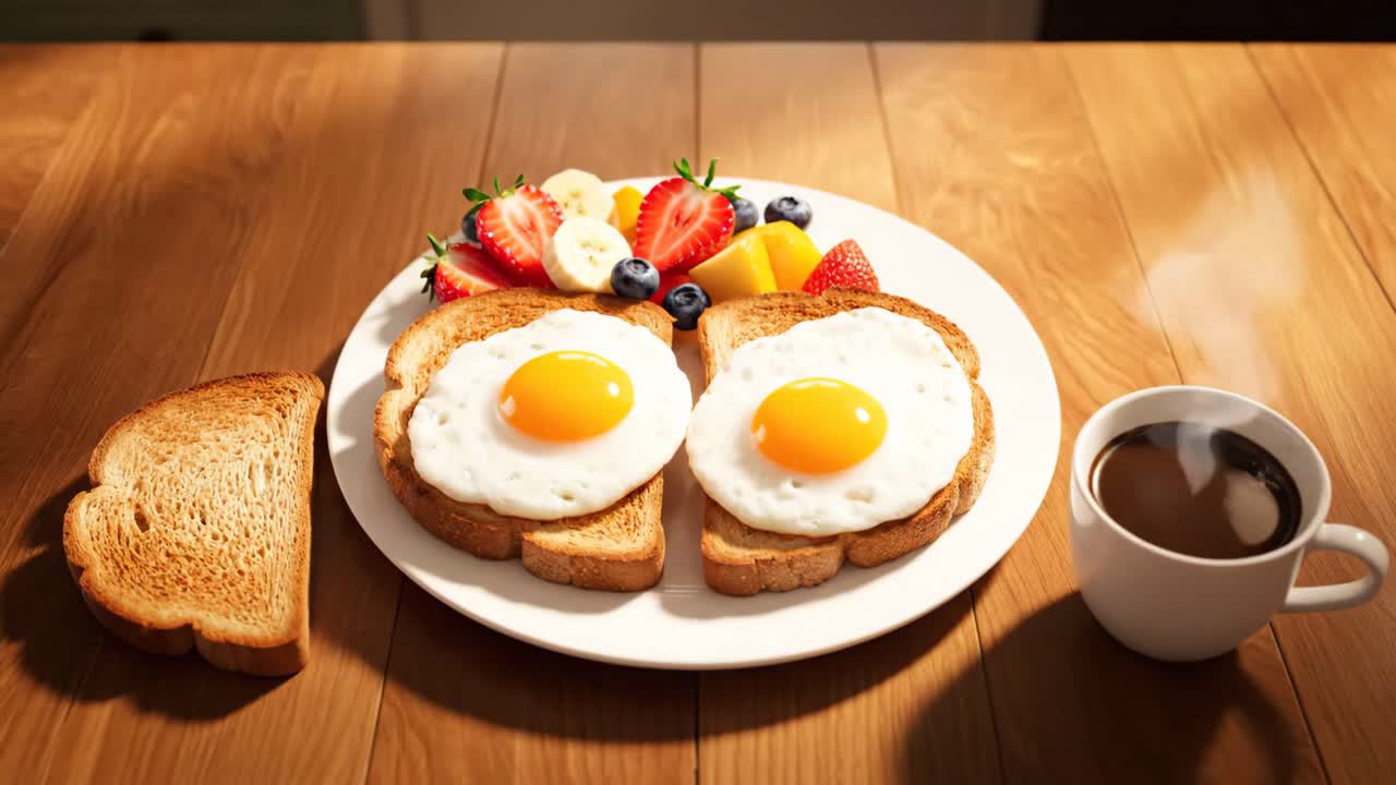 Toast with Eggs and Fruit for Breakfast