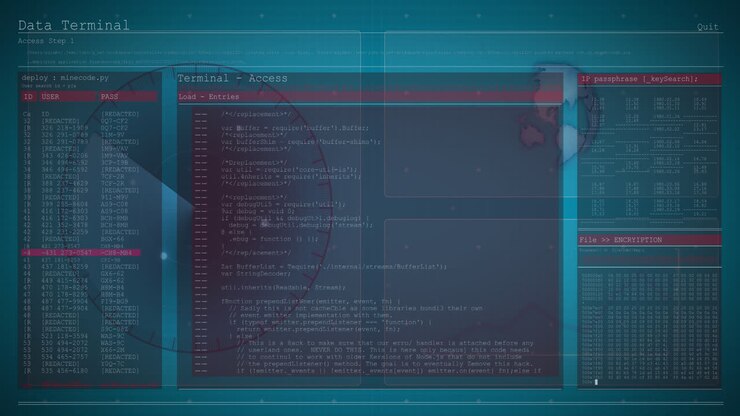 Animation of data processing on screens and scope scanning