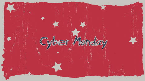 Cyber-Monday-Con-Estrellas-Blancas-Sobre-Textura-Hipster-Roja.