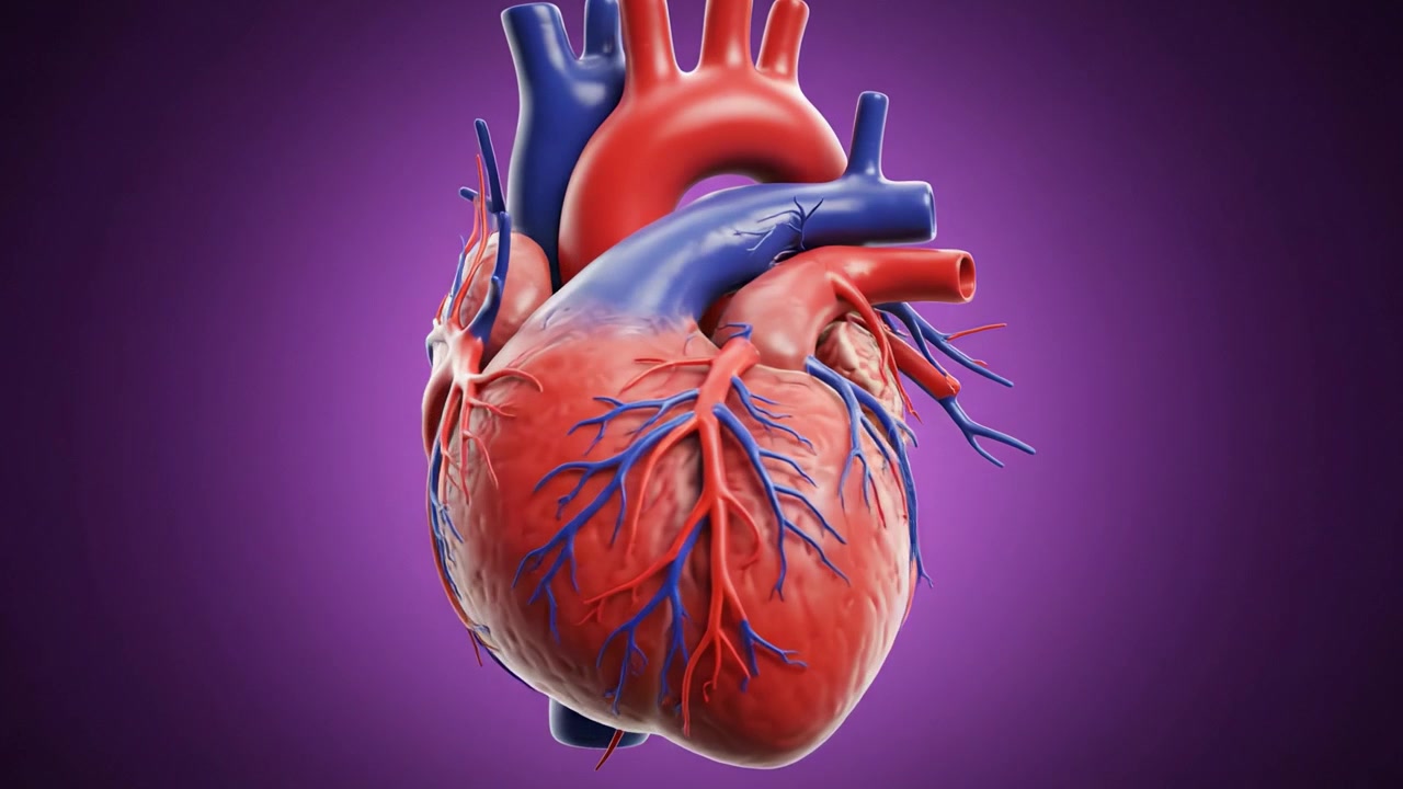 A Detailed Visualization of a Realistic Heart Structure Showcasing Arteries, Veins, and Surrounding Vascular System in a Vibrant Color Palette Against a Lively Background