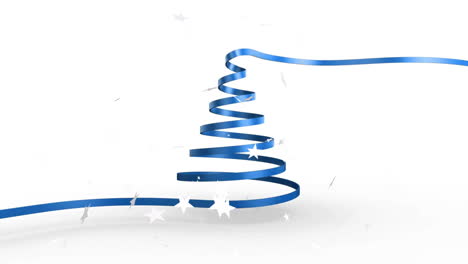 animation of blue ribbon with white stars spiraling on plain background
