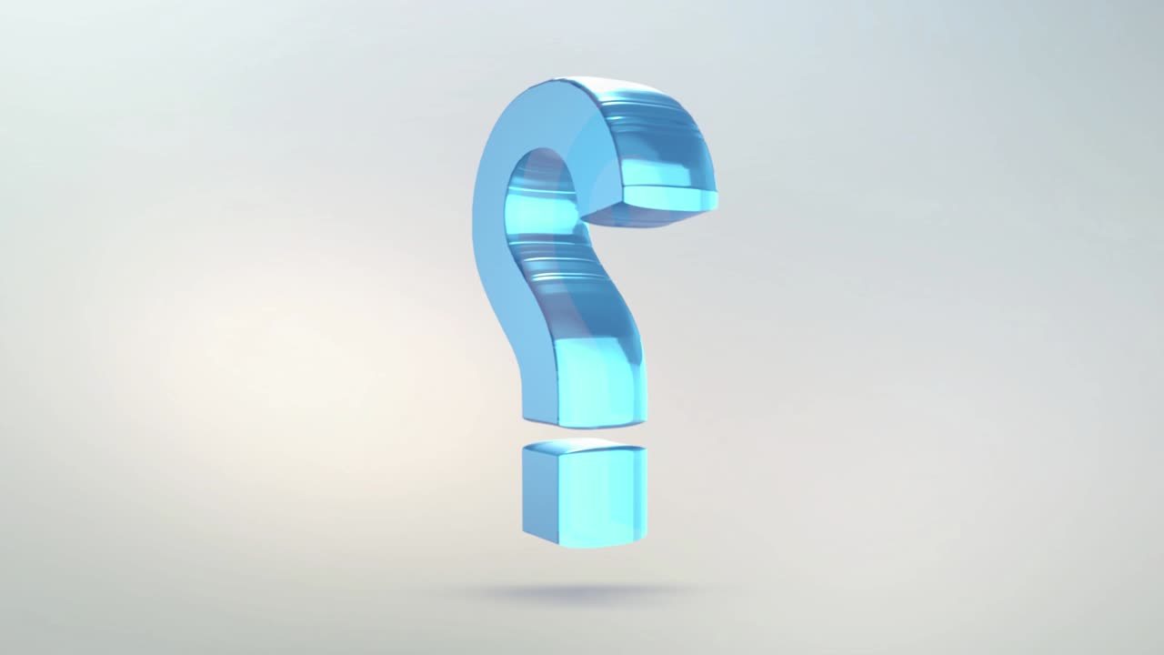 el icono de la pregunta está hecho de vidrio. icono de pregunta giratorio transparente con canal alfa de color azul verde. símbolo de bucle sin costuras figura 3d