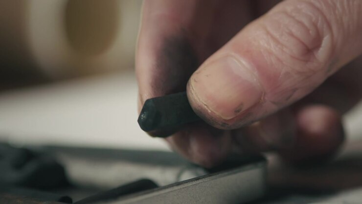 Extreme close-up of smudged fingers after drawing, symbolizing effort, immersion, and the physical connection to traditional art techniques.