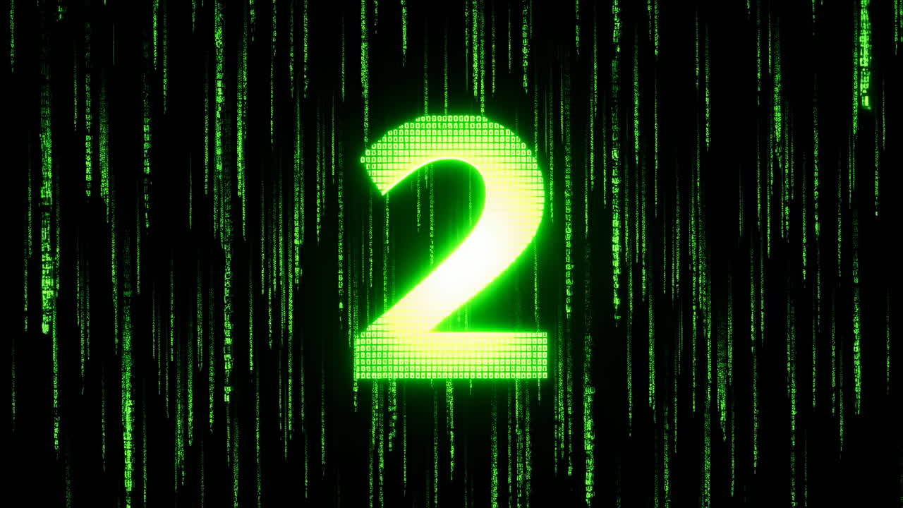 Digital Green Matrix Style Countdown from Five to One