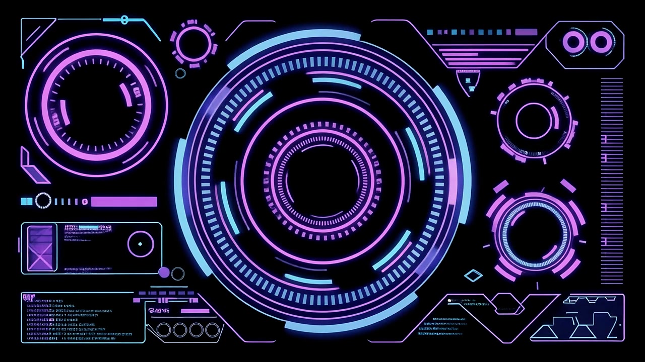 Animated Futuristic HUD Display with Glowing Neon Elements