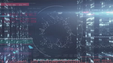 animation of data processing over globe and computer servers
