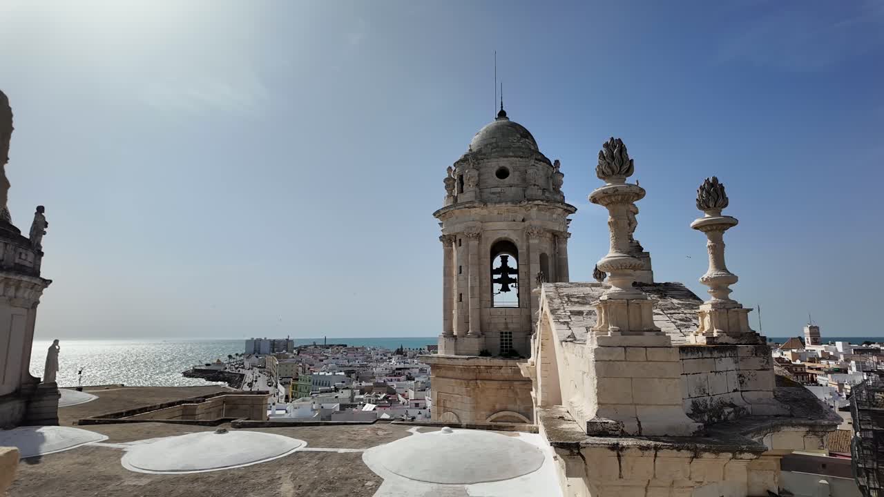 Spain: Travel, Vacation, And Tourism. Breathtaking Views From The Cadiz Cathedral Bell Tower Overlooking The Historic Port City Of Cadiz, Andalucia, Spain