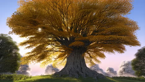 majestic autumn tree with sunlit canopy