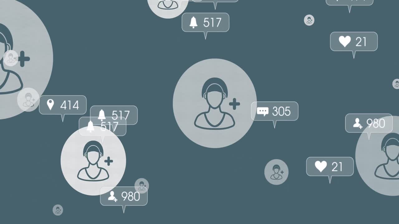 animación de las personas de las redes sociales iconos y números creciendo