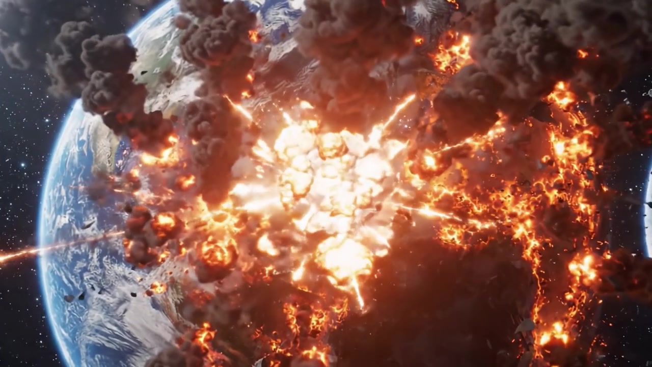 Explosive Apocalyptic Event: A Massive Catastrophe Unleashing Destruction on Earth with Explosions and Smoke Filling the Space around the Planet