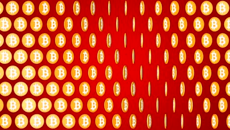 bitcoin cryptocurrency red background rotating coins pattern