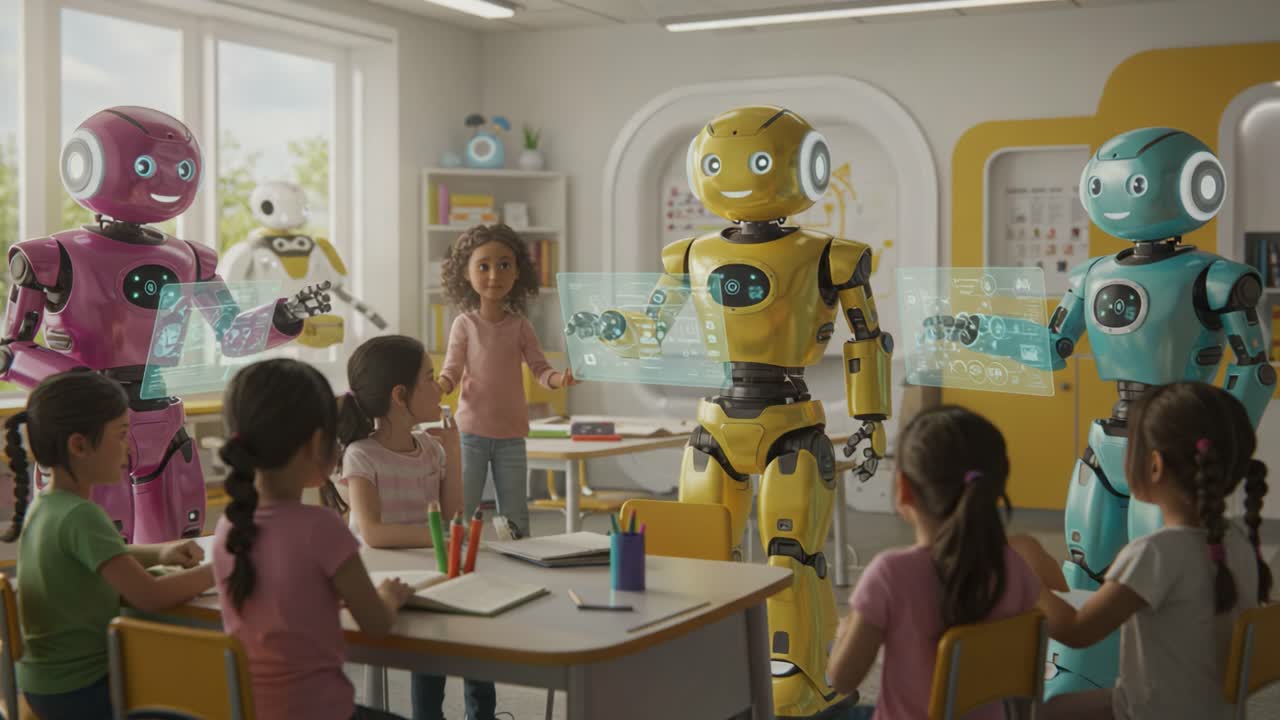 Engaging Classroom Experience with Robots: A Group of Students Interactively Learning from Colorful Robots in a Modern Educational Setting