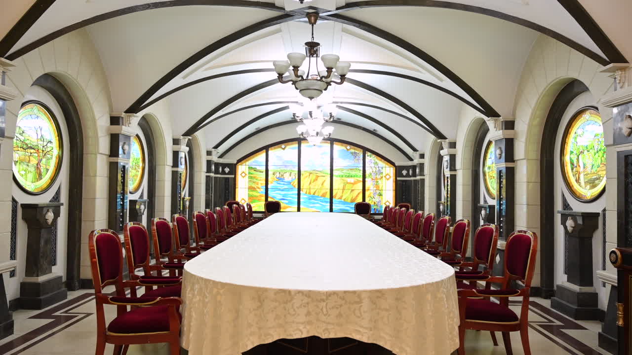 CRICOVA, MOLDOVA - 10 OCTOBER, 2021: Restaurant room at Cricova winery underground