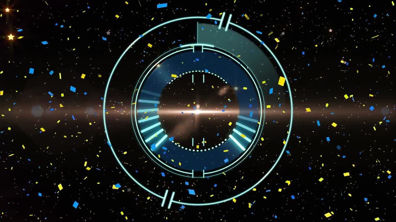 반 ⁇ 이는 불빛의 애니메이션 콘페티 떨어지고 잠금 검은 바탕을 저장