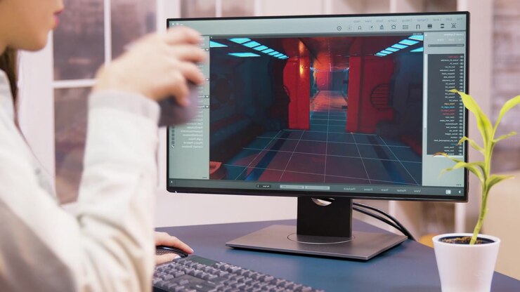 Sviluppatrice di videogiochi che lavora al design di ambienti 3D