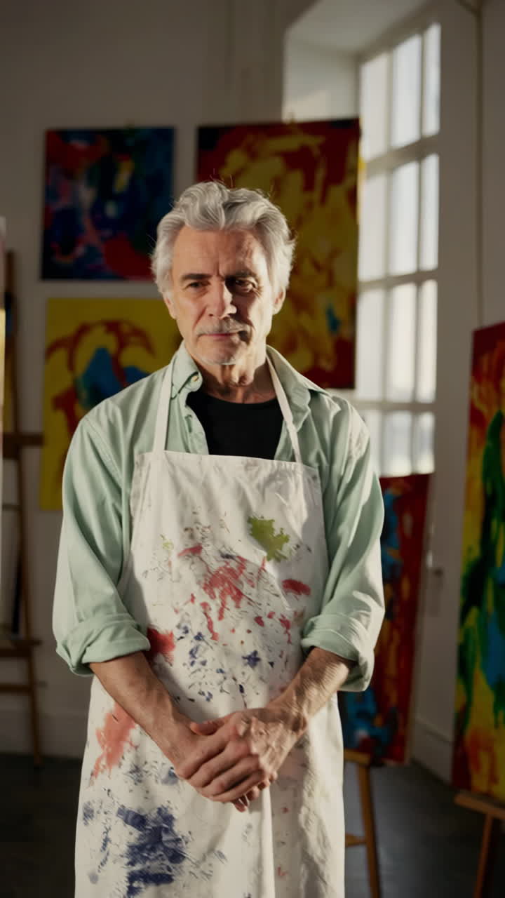 Artista anziano nel suo studio