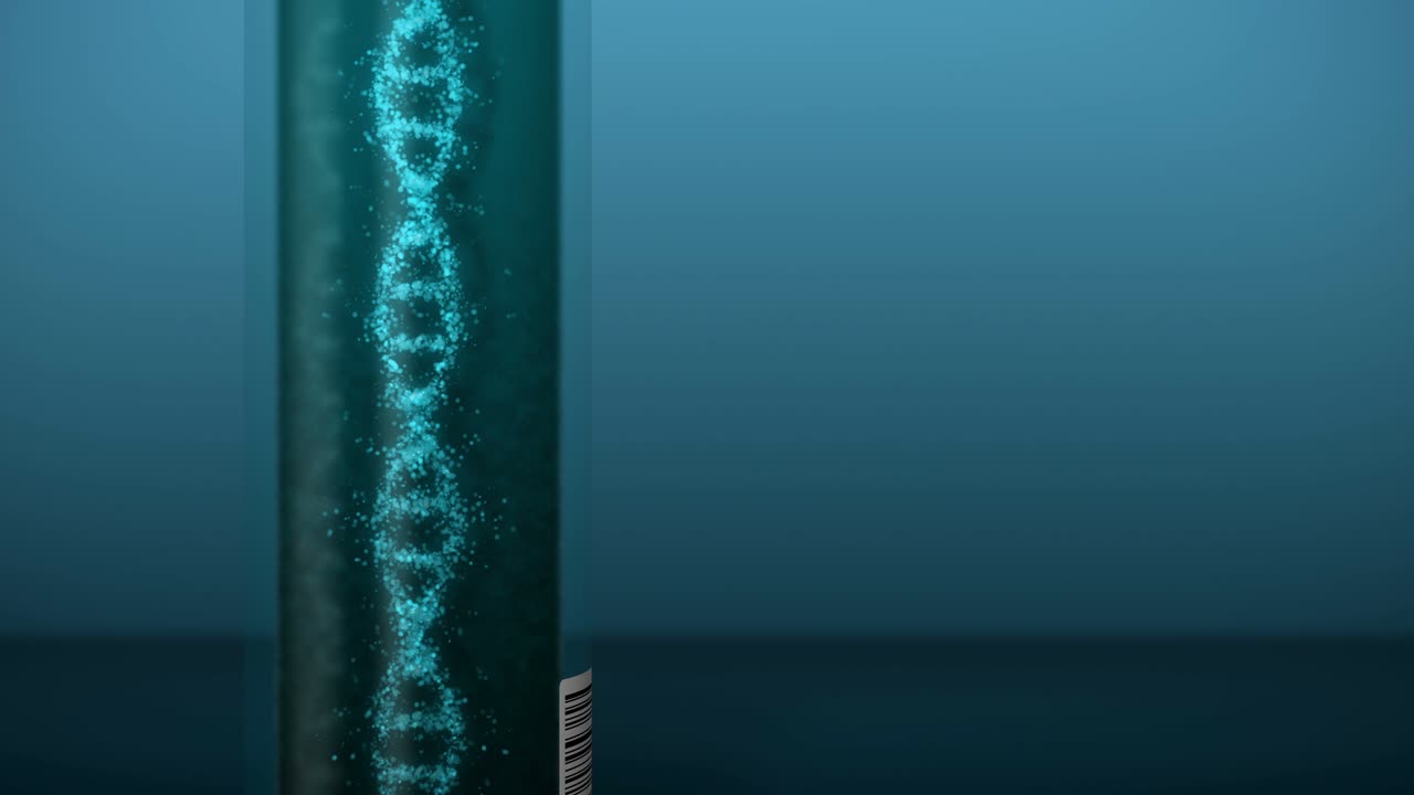 molécula de adn en tubo de ensayo. hélice de adn como símbolo para la genética. equipo de prueba. concepto de medicina y tecnología. animación de bucle.