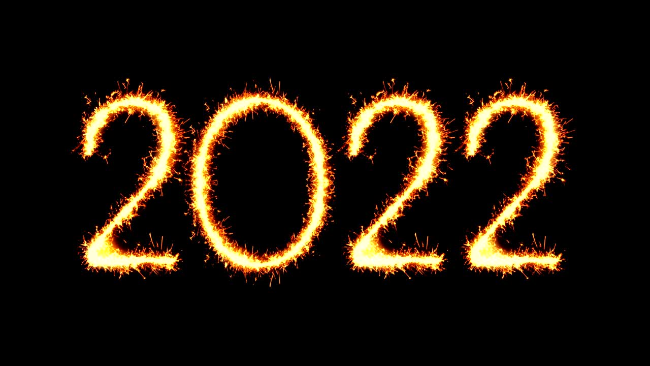 2022 text sparkler glitter sparks fuegos artificiales animación de bucle de fuego