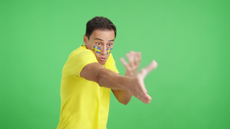 Man cheering for Sweden, angry with the decision of referee