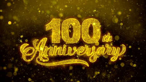 100th happy anniversary golden text blinking particles with golden fireworks display