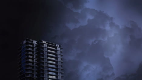 building and lightning in the background