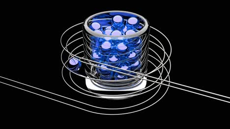 abstract 3d render of blue spheres in a glass cylinder