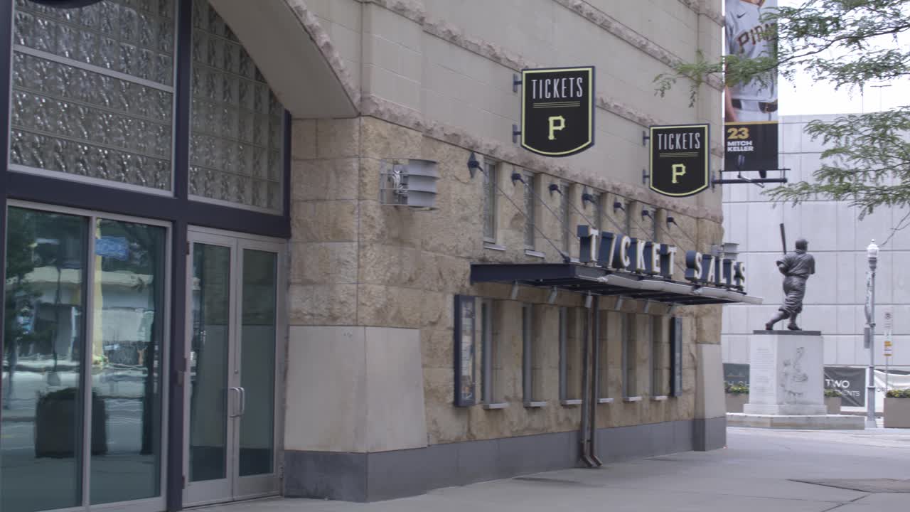 PNC Park Ticket Office and Baseball Player Statue in Pittsburgh