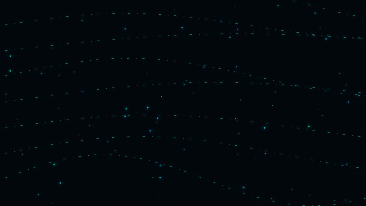 Abstract Motion Background with Glowing Teal Particles and Wavy Lines
