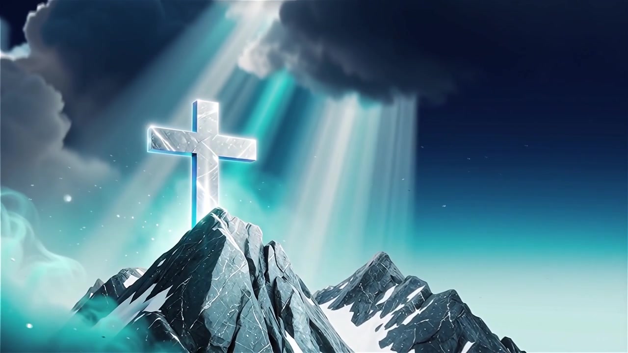 キリスト教の十字架と神聖な光が輝く礼拝用背景。