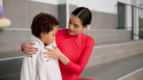 mother and child at swimming pool