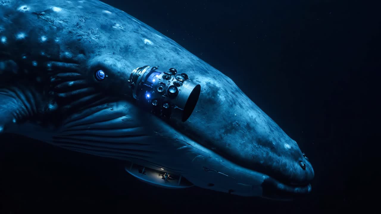 Cyberpunk Whale with Mechanical Augmentation