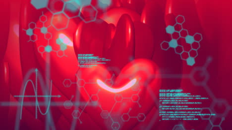 animation chemischer formeln und datenverarbeitung über rotierende herzen