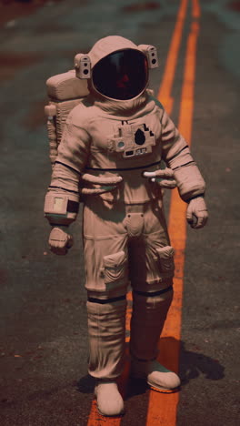 astronaut walking on a futuristic road