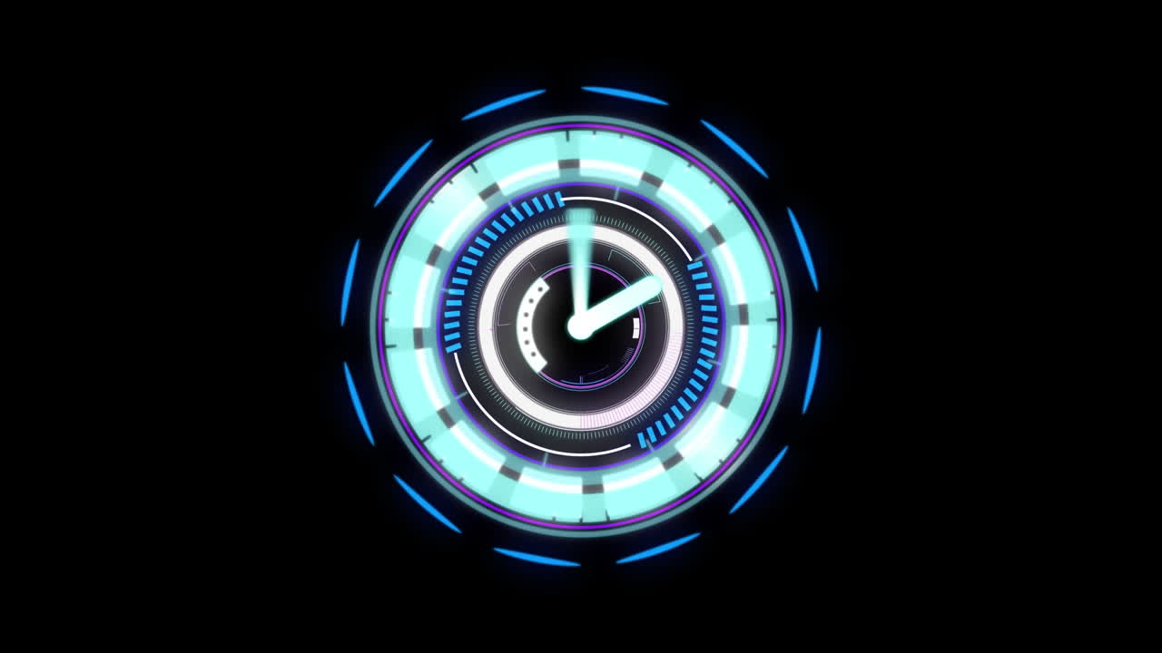 Animation of scope scanning with clock over black background