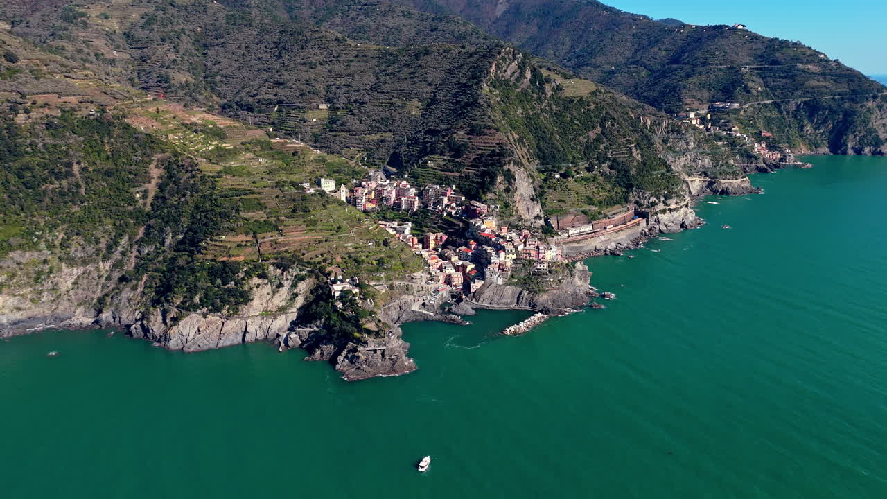 Manarola, cinque terre, showcasing the coastal town and its surroundings, aerial view