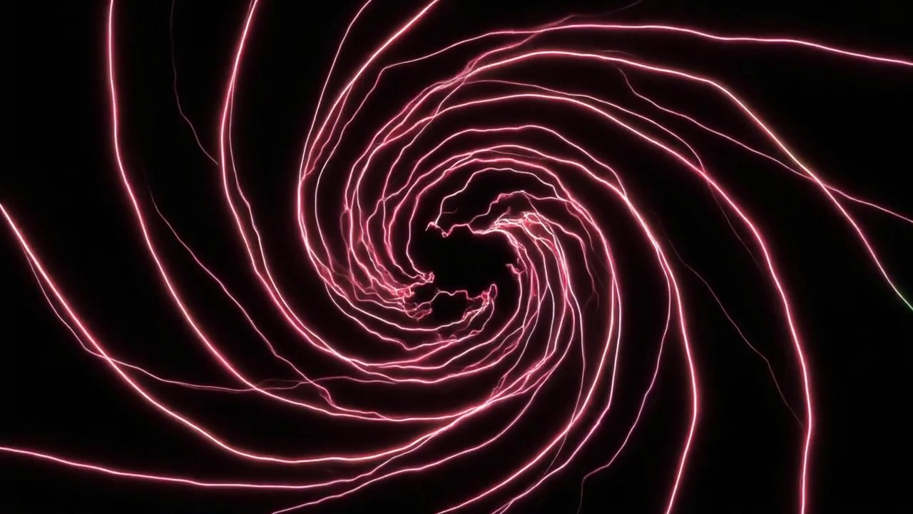 Spirale astratta di scie di luce rosa brillante su sfondo nero