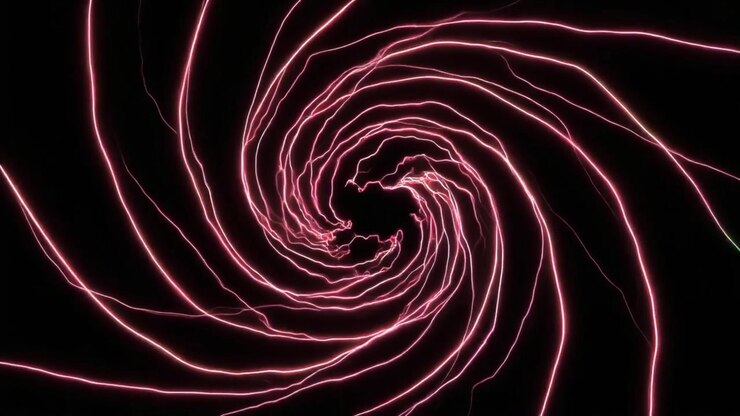 Abstract Spiral of Glowing Pink Light Trails on Black Background