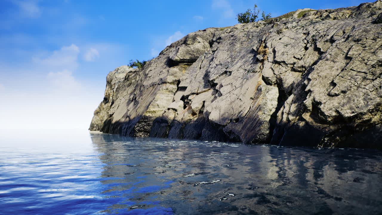 Tranquil waters reflect stunning cliffs under a clear blue sky