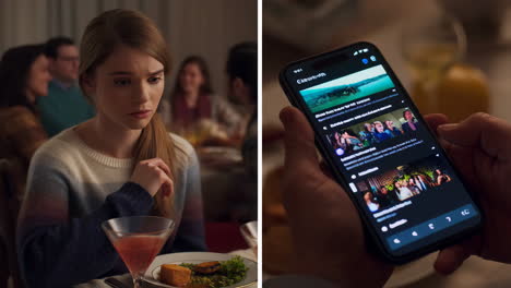 contemplation and digital distraction at a social gathering