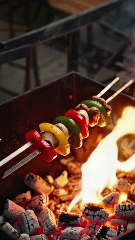grilled vegetable skewers on a charcoal grill