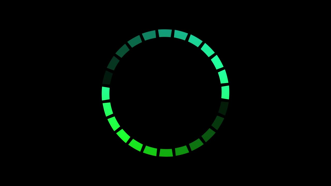 Animation of colorful bar icon that are arranged around each other in a circle on black background. Indicator for loading progress. Seamless looping. Video animated background.