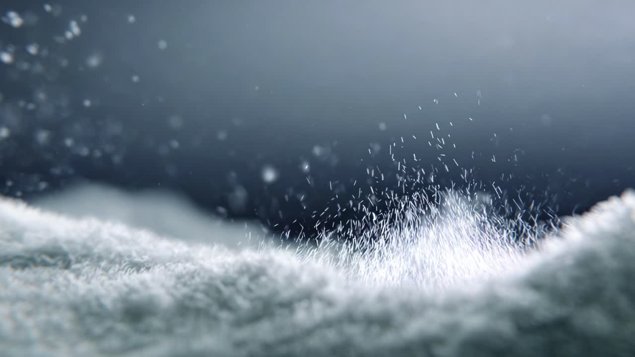 Captivating Close-Up of Fine Particles Rising from a Soft Surface in a Subtle Light Environment Showcasing Natural Textures and Movement
