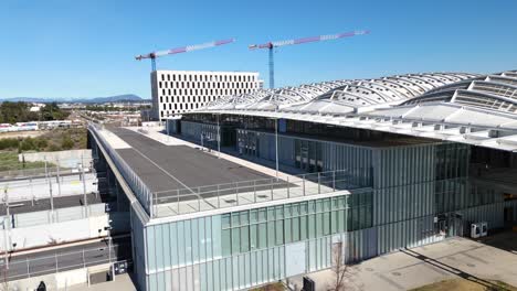 modern montpellier sud de france station - aerial sweeping view