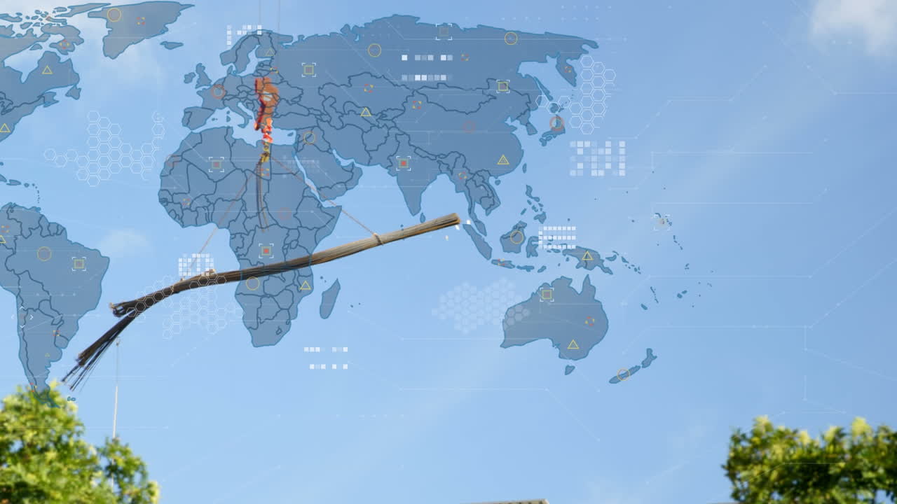 건설 현장에 대한 세계 지도에 대한 데이터 처리의 애니메이션