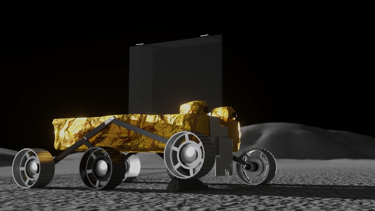 3D Animation of India's Pragyaan rover driving over a rock on the Moon