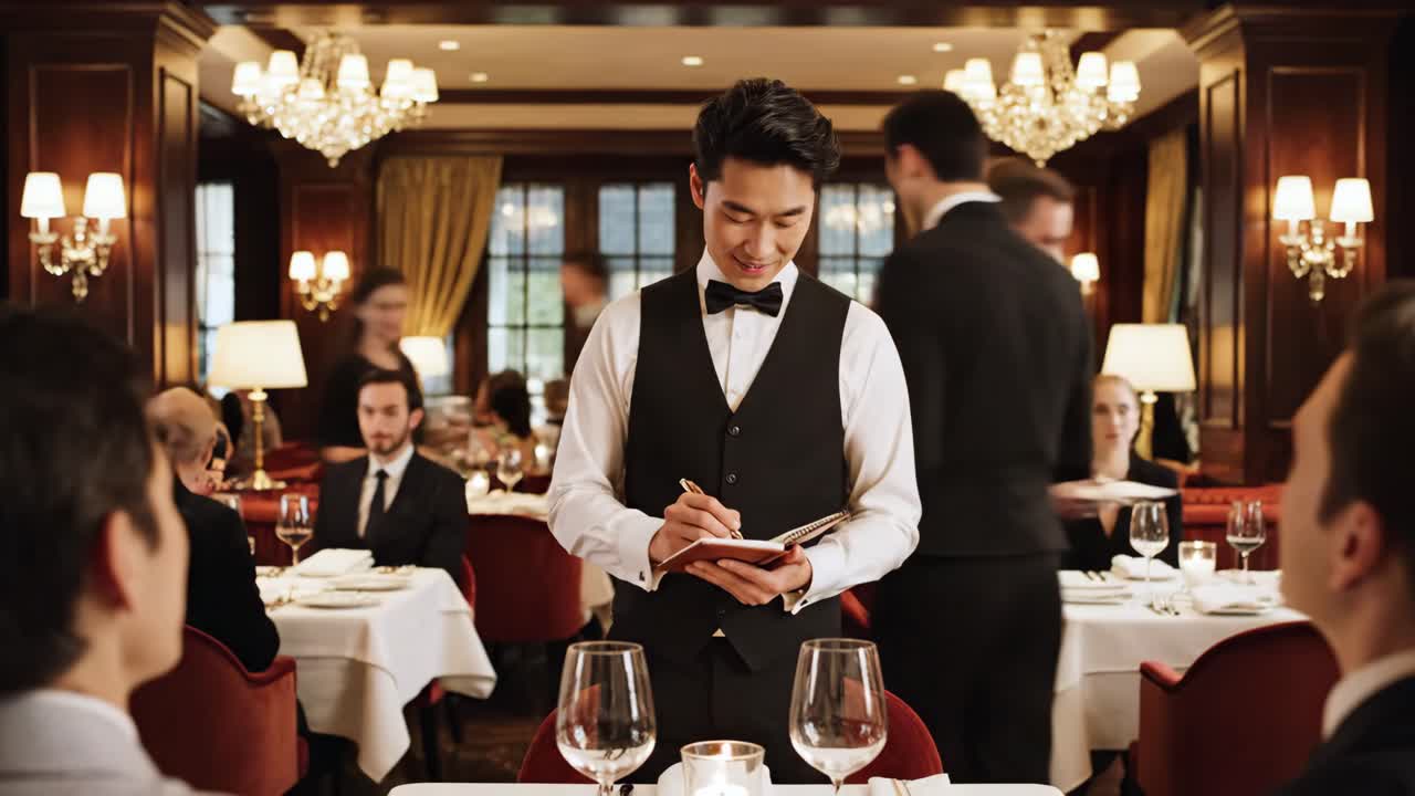 Waiter Taking Orders in an Elegant Restaurant