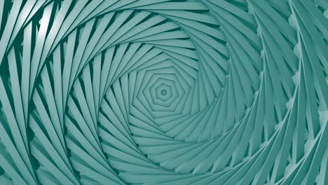 Hypnotic turning colorful spiral, seamless loop. Design. Spinning hexagonal objects creating effect of 3D layers made of plastic material