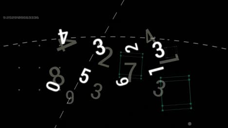 animation of floating numbers over scientific data processing on black background